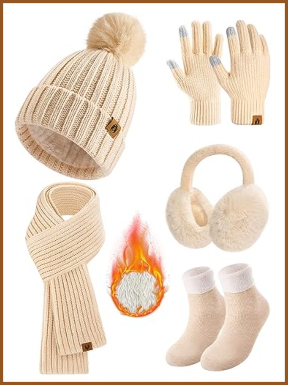 5PC Acrylic Winter Set Beanie Scarf Gloves Earmuffs Socks